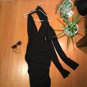 Elegant Black Backless Self-Tie Dress